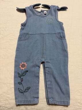 NEXT Kids' Long Sleeve Top & Embroidered Denim Overalls Set